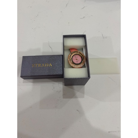 Strada Accessories - Strada Womens Pink Dial Rose Gold Tone Rhinestone Floating Crystal Quartz Watch